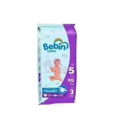 PAÑAL BEBIN SUPER EXTRA GRANDE BOLSA CON 3 PIEZAS