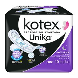 TOALLA FEMENINA KOTEX U NOCTURNA CON ALAS C/10