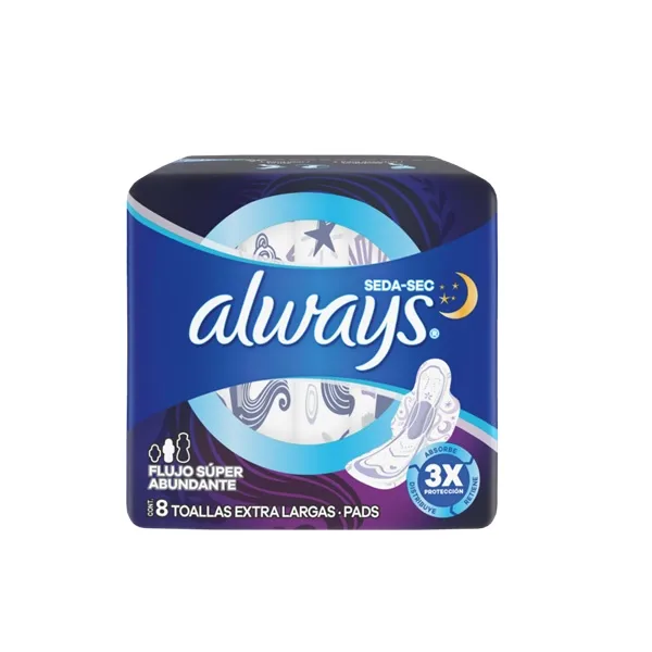 TOALLA FEMENINA ALWAYS NOCHE SECA CON ALAS 8 PZ