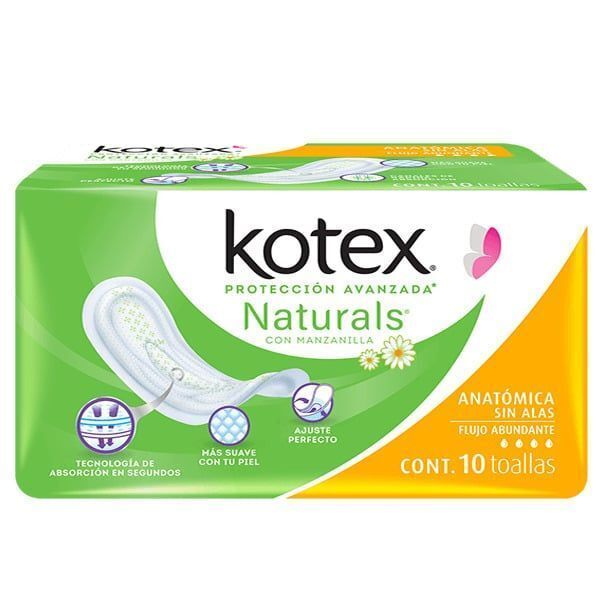 TOALLA FEMENINA KOTEX MANZANILLA ANATOMINA SIN ALAS 10 PZ