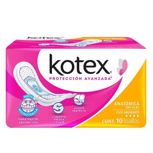 TOALLA FEMENINA KOTEX ANATOMICA SIN ALAS 10 PZ