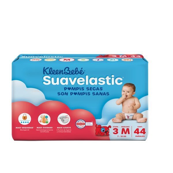 PAÑAL KLEEN BEBE SUAVELASTIC MEDIANO 44 PIEZAS