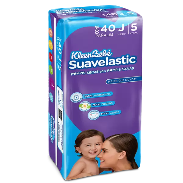 PAÑAL KLEEN BEBE SUAVELASTIC JUMBO 40 PIEZAS