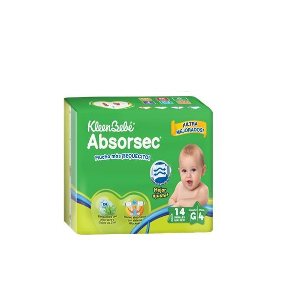 PAÑAL KLEEN BEBE ABSORSEC GRANDE 14 PIEZAS
