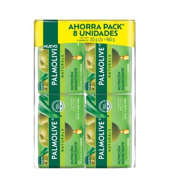 PAQUETE C/8 PZAS JABON PALMOLIVE NATURALS ALOE/OLIVA 120 GR