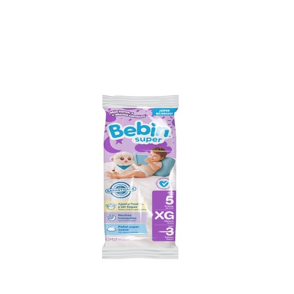 PAÑAL BEBIN SUPER EXTRA GRANDE BOLSA CON 3 PIEZAS