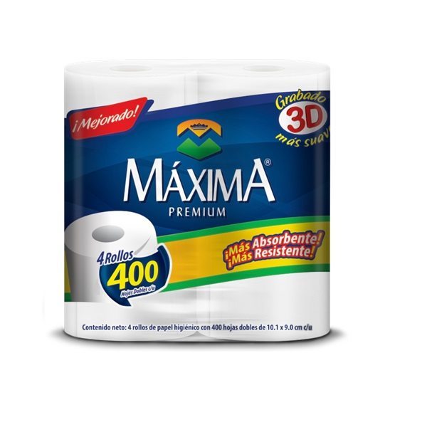 PAPEL HIGIENICO MAXIMA PREMIUM 4 ROLLOS DE 400 HOJAS