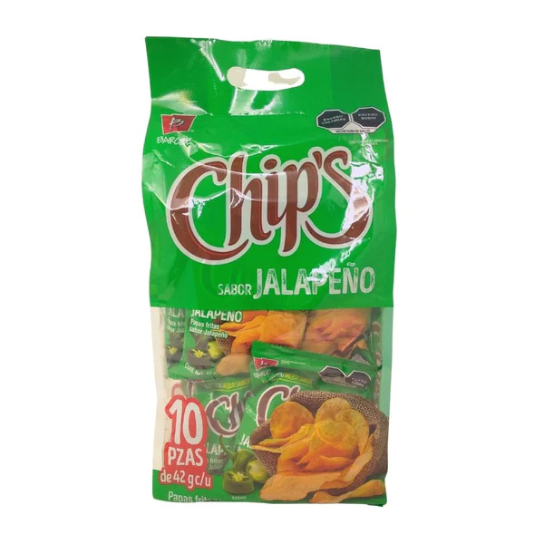 PAPAS CHIPS BARCEL JALPEÑO PAQUETE C/10 PZ DE 42 GR CADA UNA