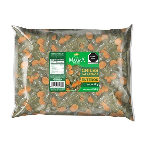 CHILES JALAPEÑOS ENTEROS MAXIMA BOLSA 3 KG