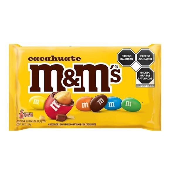 CHOCOLATE M&M CACAHUATE CON 6 BOLSAS DE 37.5 GR CADA UNA