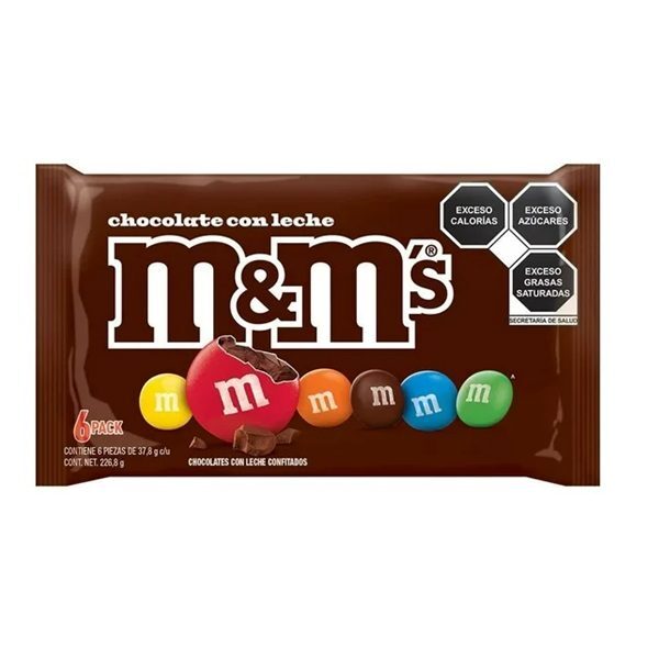 CHOCOLATE M&M MILK CON 6 BOLSAS DE 37.8 GR CADA UNA