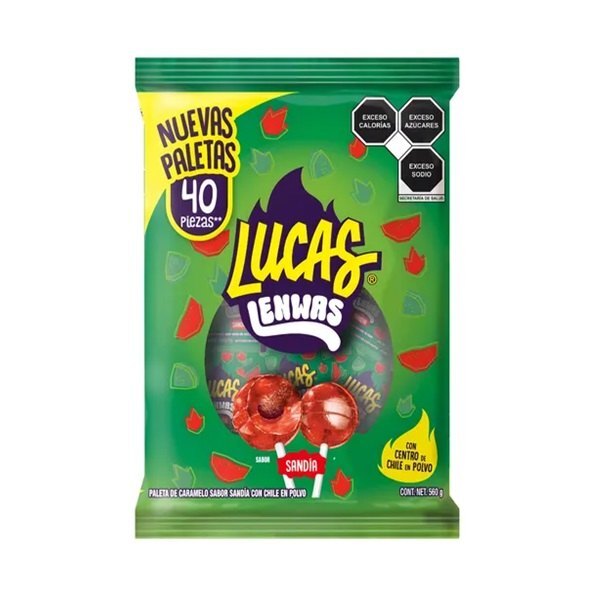 PALETA LUCAS LENWAS SANDIA BOLSA 560 GR CON 40 PIEZAS
